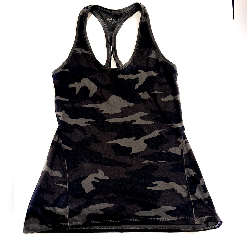 Athleta Athletic Racerback Tank Top Black CamoWicking Workout Size M